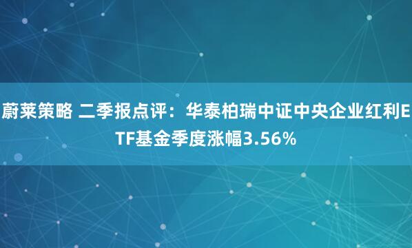 蔚莱策略 二季报点评：华泰柏瑞中证中央企业红利ETF基金季度涨幅3.56%